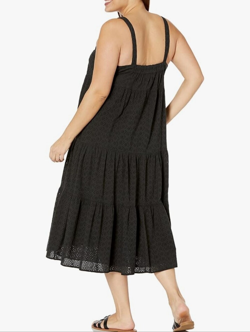 The Drop Britt Black Cotton Eyelet Tiered Midi Dress - Picture 4 of 12